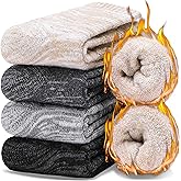 EBMORE Merino Wool Thermal Warm Socks Thick Winter Hiking Cozy Crew Comfy Cushioning Socks 4 Pairs for Women Men