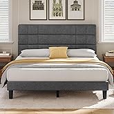 DWVO King Size Platform Bed Frame with Fabric Upholstered Headboard,Mattress Foundation with Wooden Slat Support, Noise Free/No Box Spring Needed/Easy Assembly, Gray