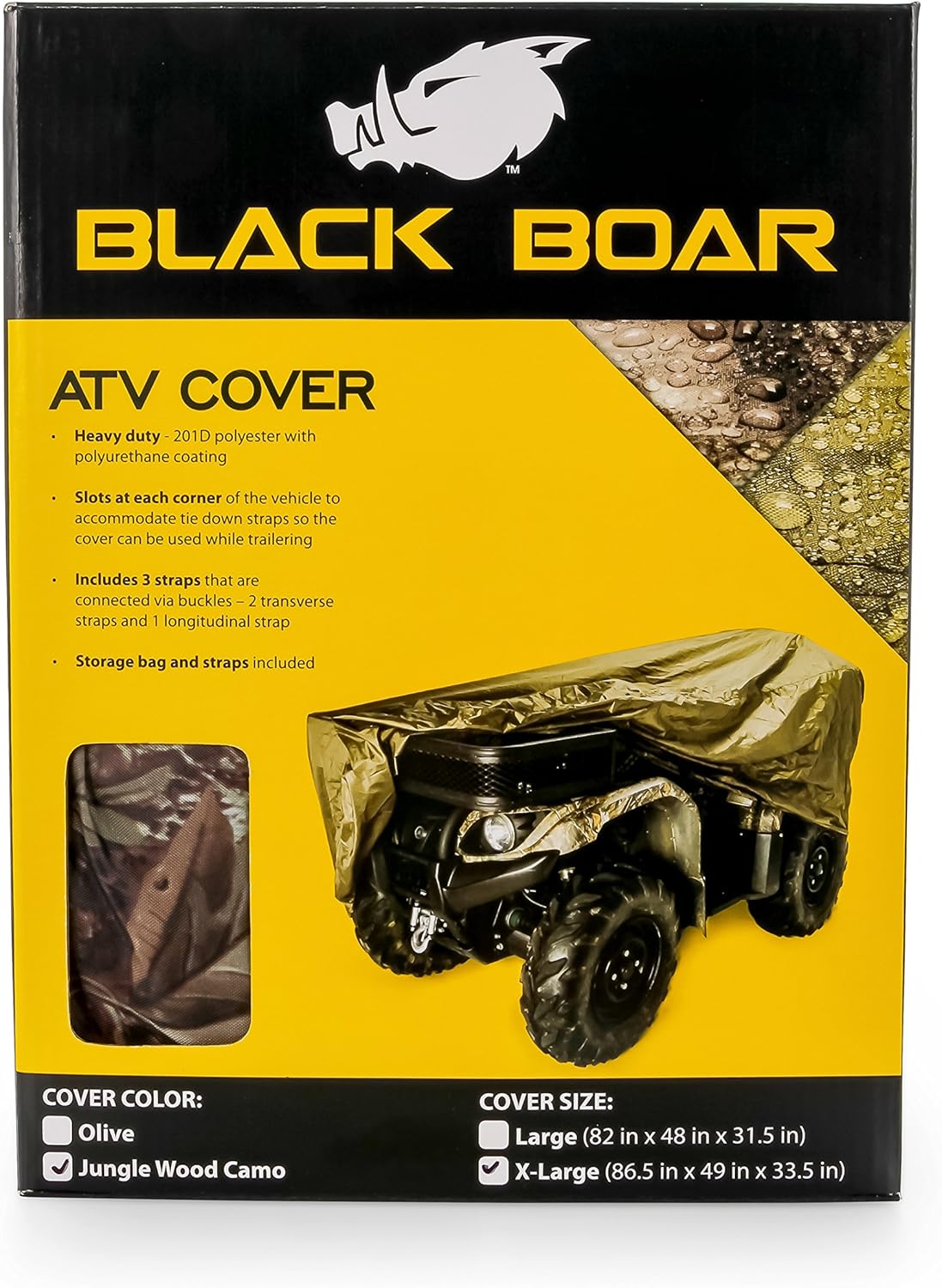 Black Boar Extra Large (450cc and Up) Protect Your ATV from Rain, Snow, Dirt, Damaging UV Rays While in Storage (Jungle Camo) (66021): Automotive