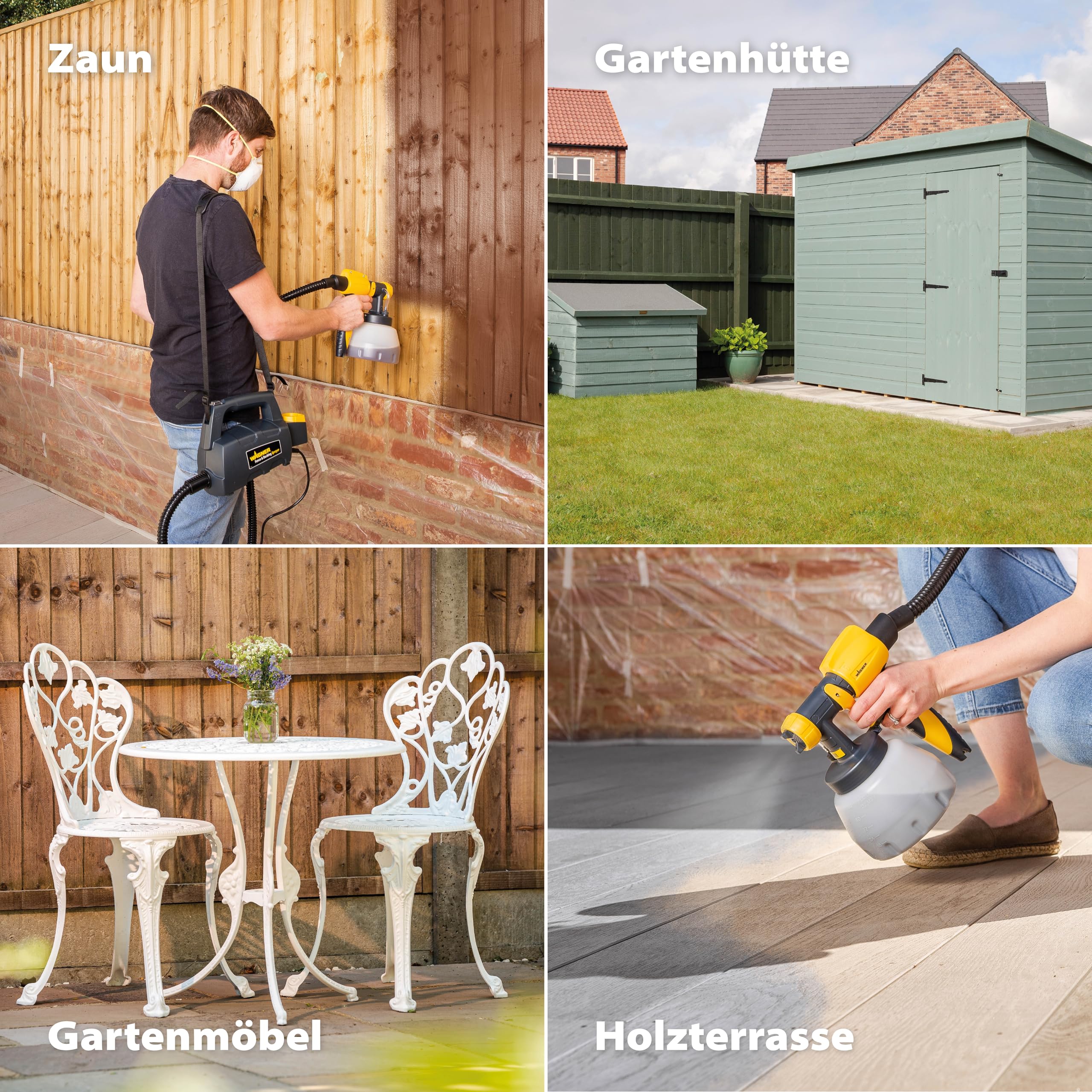 WAGNER Holzschutz Sprühsystem für Zäune, Gartenschuppen, Terrassen oder Gartenmöbel, sprüht 5 m² in 9 min, 1400 ml Behältergröße, 460 W, 1.8 m Schlauch 3