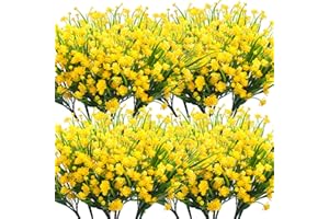 Grunyia Artificial Flowers, 20 Bundles Outdoor Fake Flowers for Decoration UV Resistant Faux Plastic Plants Garden Porch Window Box Décor (Yellow)