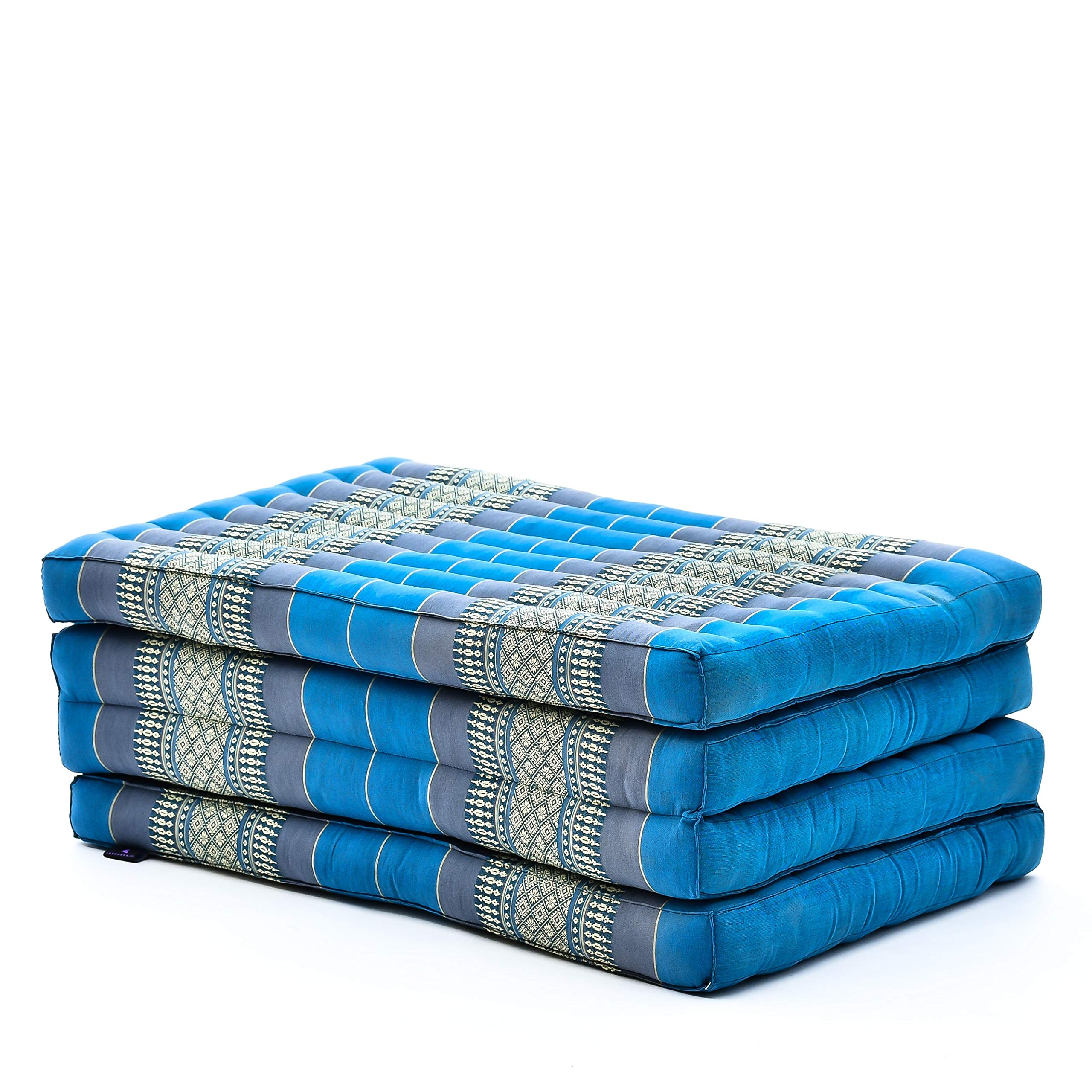 Leewadee Trifold Mattress Standard – Comfortable Thai Massage Pad, Foldable Floor Mattress Filled with Kapok, Perfect to Use as a Sleeping Mat, Light Blue