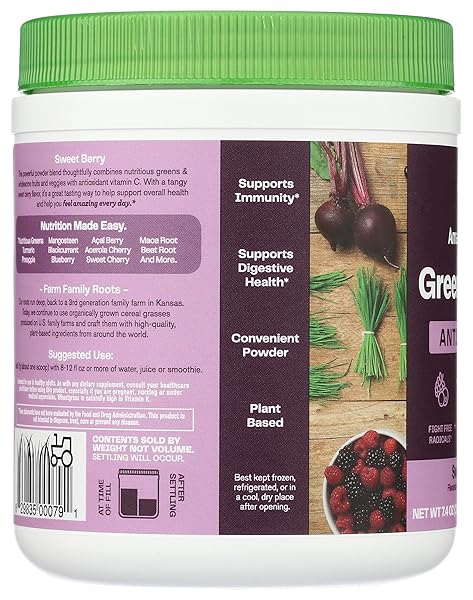 AMAZING GRASS GREENS BLEND ANTIOXIDANT: SUPER GREENS POWDER SMOOTHIE MIX WITH ORGANIC SPIRULINA, BEET ROOT POWDER, ELDERBERRY, BILBERRY, PREBIOITICS & PROBIOTICS, SWEET BERRY, 30 SERVINGS (PACKAGING MAY VARY)