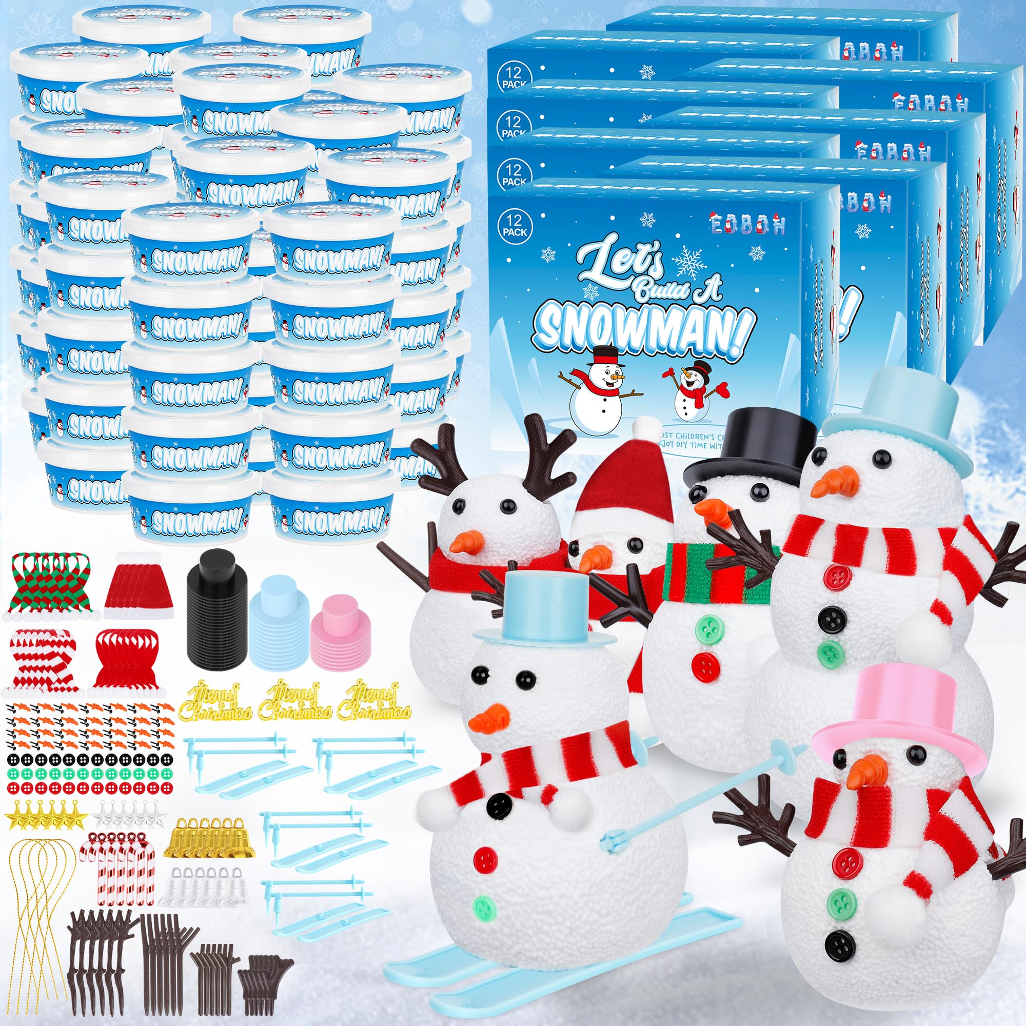 Photo 1 of 100 Pack Build a Snowman Kit, Christmas DIY Snowman Crafts for Kids Bulk, Snowman Kit Winter Decorations Indoor, Creative Kids Air Dry Clay Modeling Crafts Kit for Christmas Gifts Favor Supplies