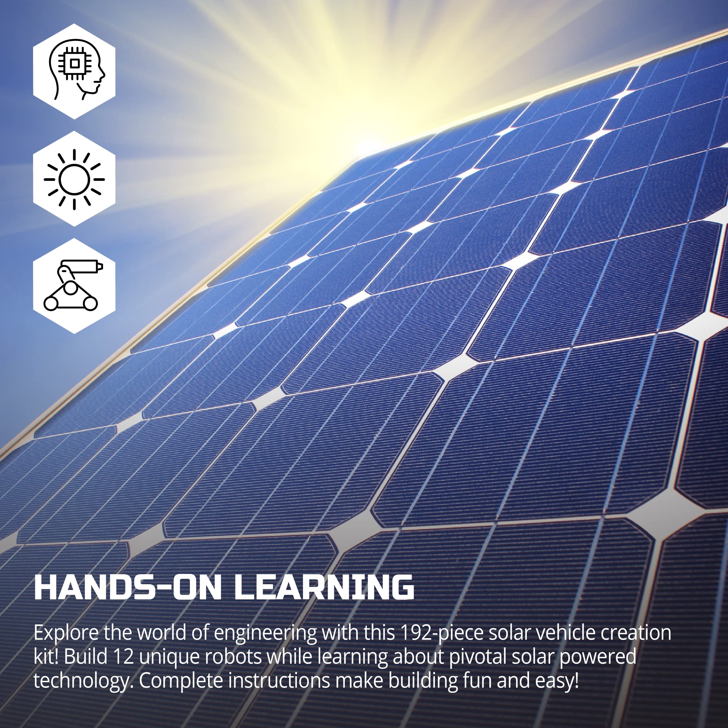 Discovery #Mindblown STEM 12-in-1 Solar Robot Creation 197-Piece Kit with Working Solar Powered Motorized Engine and Gears, Construction Engineering Set for Ages 8 and Up