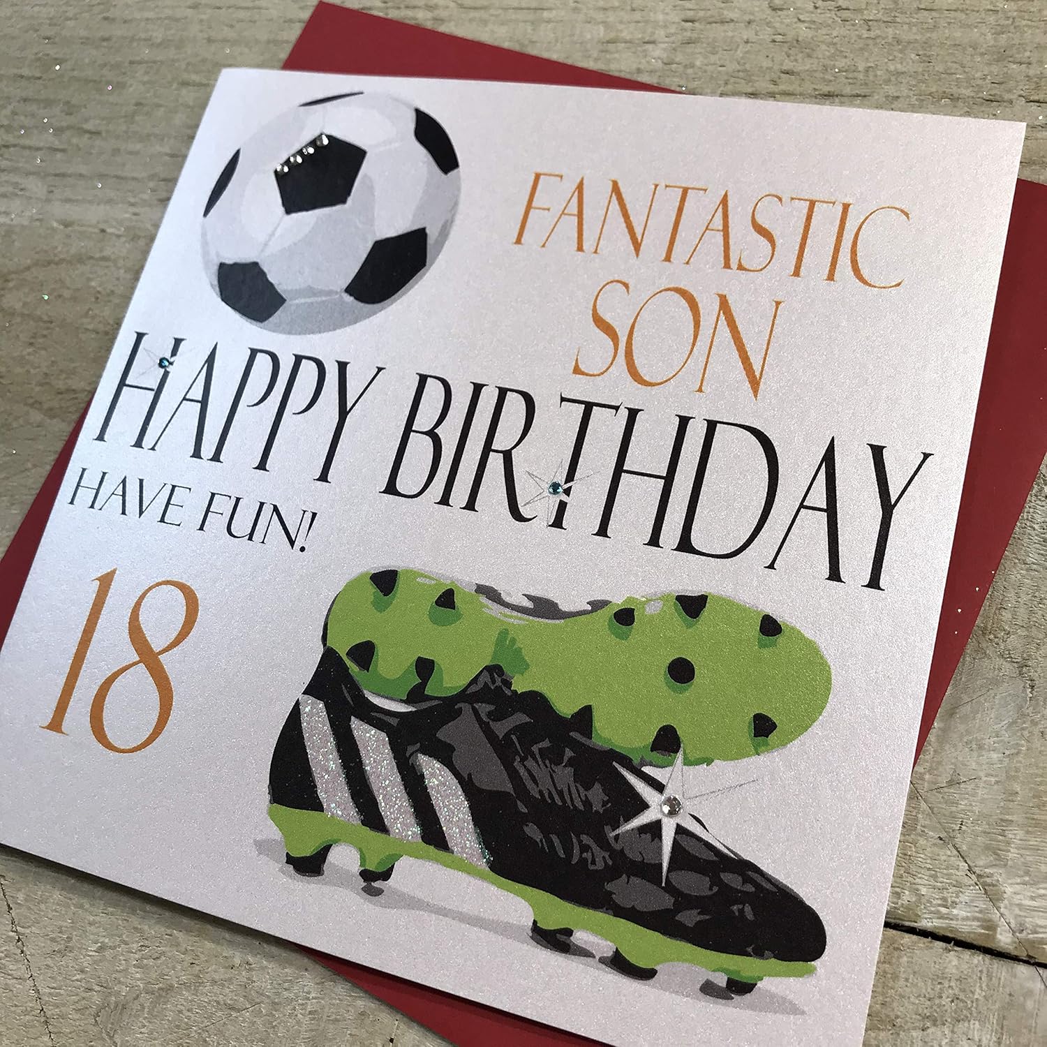 WHITE COTTON CARDS Fantastic Son Happy Fun 18, Handmade 18th Birthday Card (NA18S, Football) - Image 3