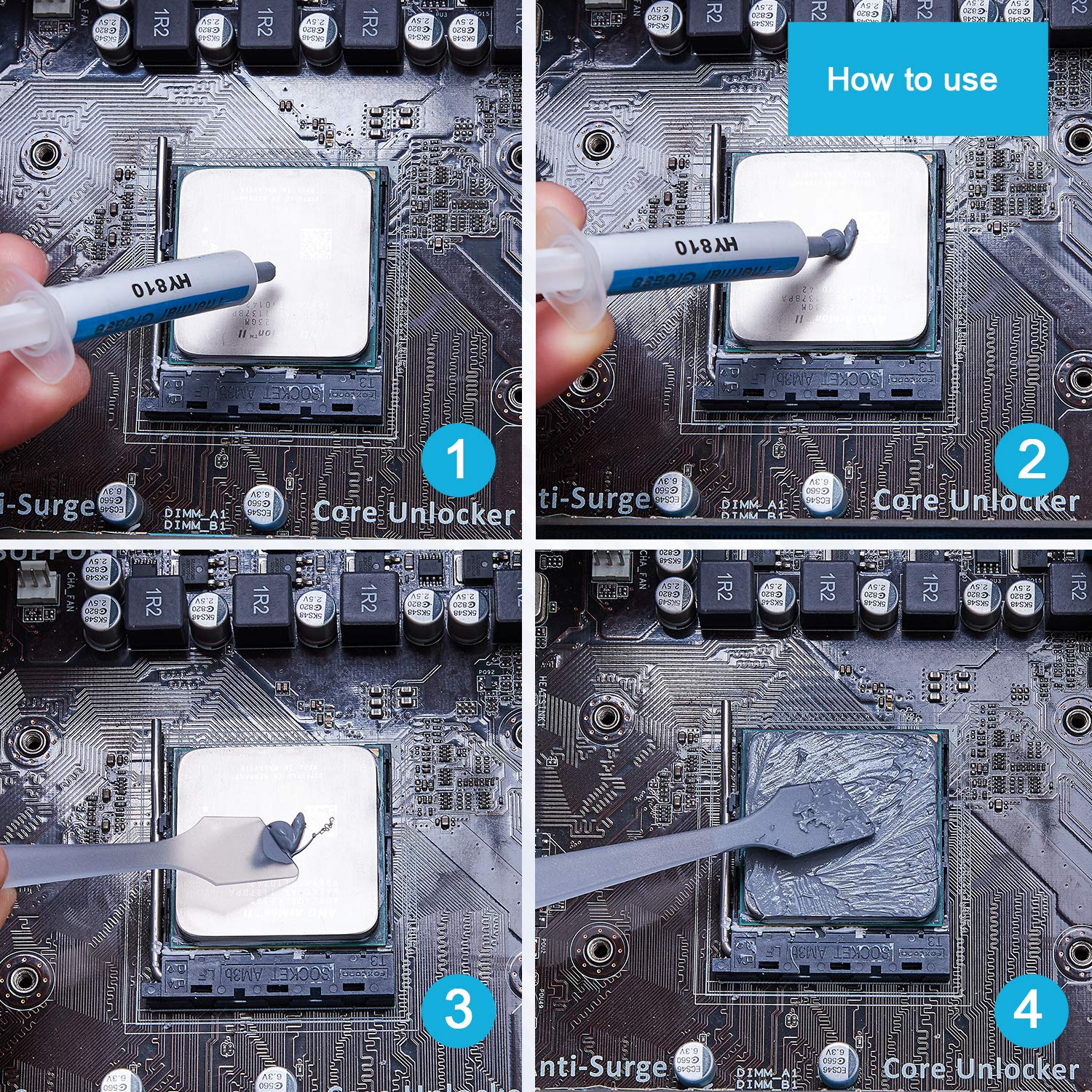 UCMDA 5pcs Pâte Thermique, Halnziye HY810 Professionnelle Haute Conductivité Graisse Thermique en Seringue pour Processeur CPU et GPU (5X2g)