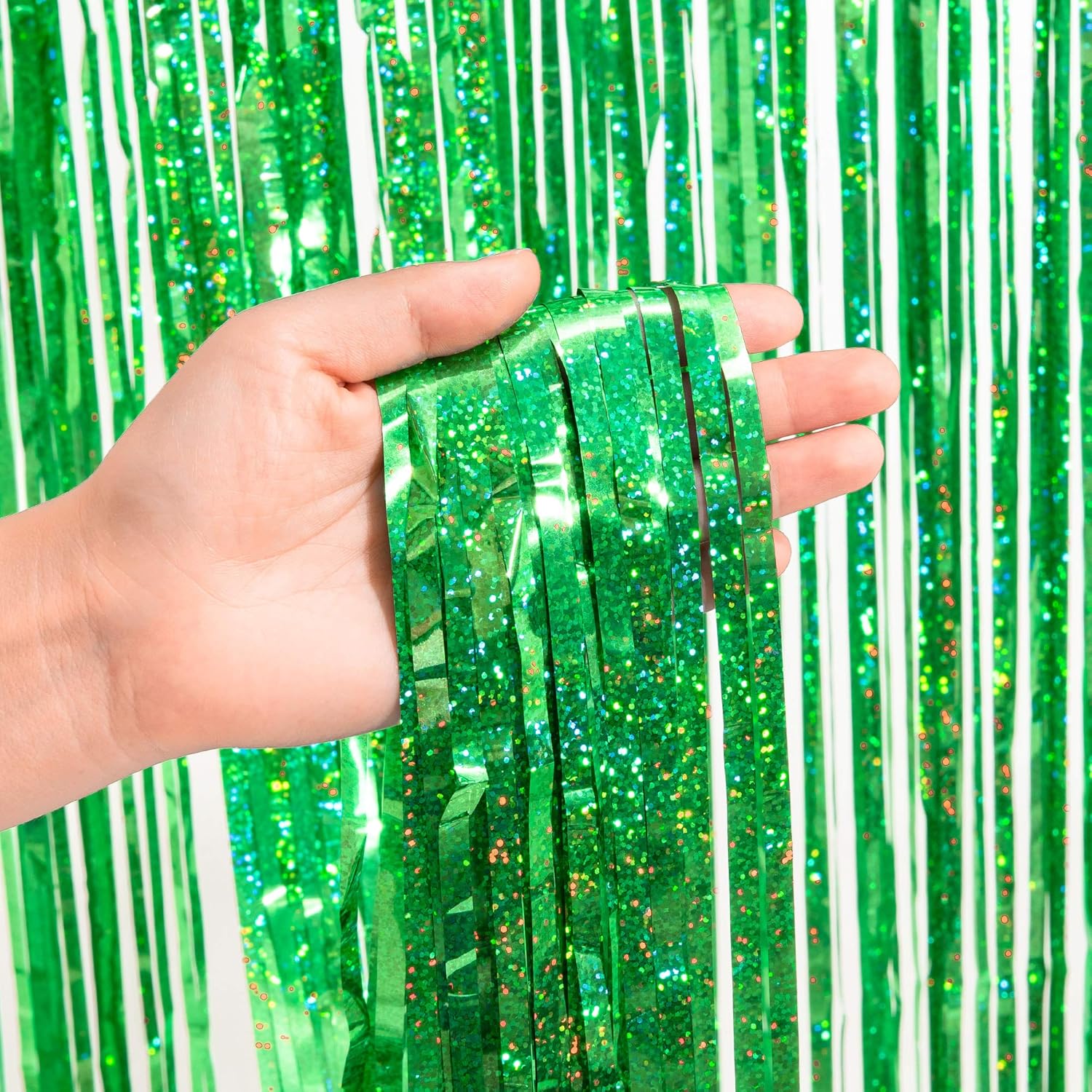 BRAVESHINE Green Tinsel Foil Fringe Curtain Party Backdrop - Image 4