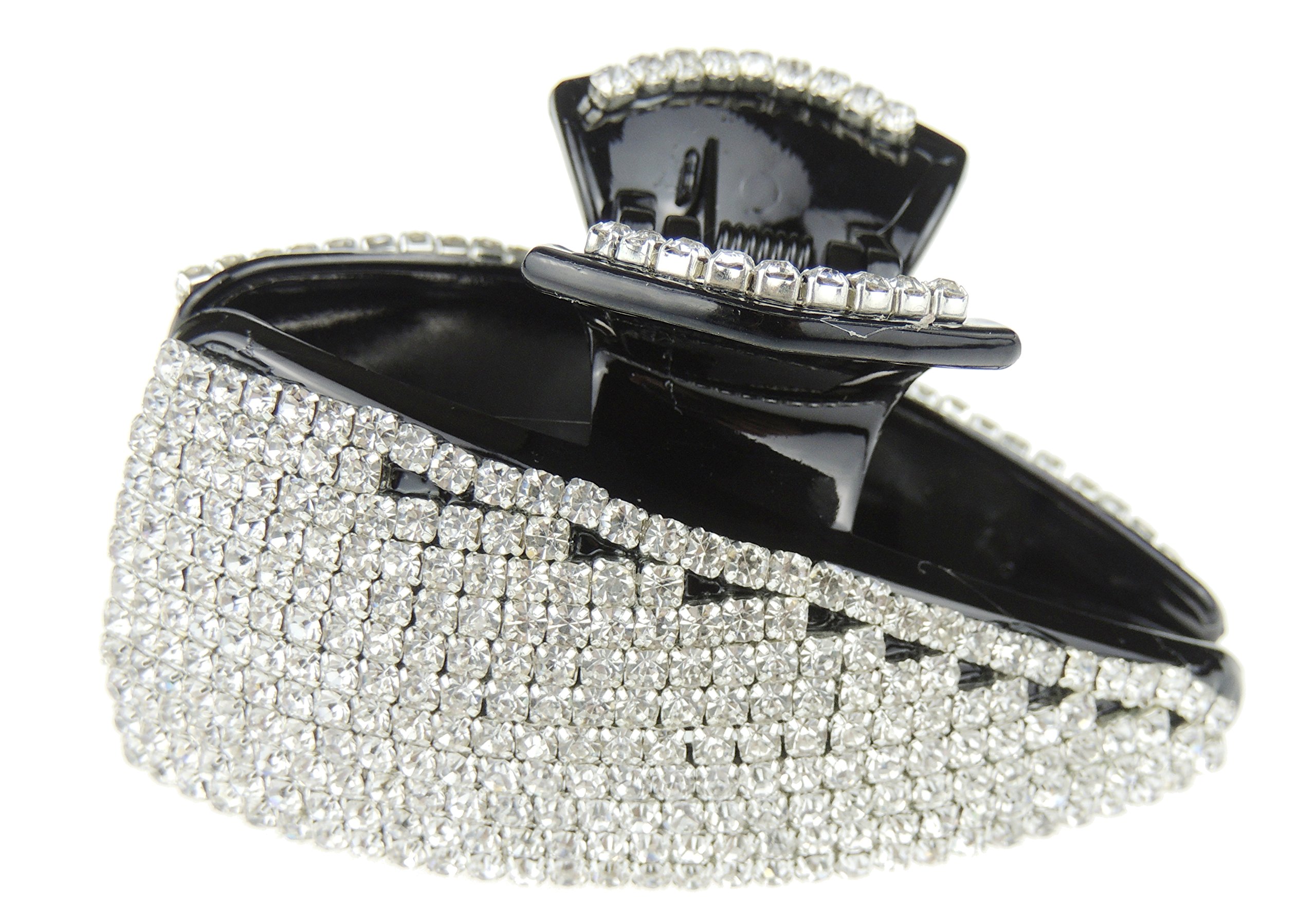 Sparkly Women Girls Thick Curly Long Hair X-Large Big Crystal Diamante Rhinestone Gems Bulldog Wave Jaw Clip Octopus Clamp Grip Bridal Wedding Party Styling Claw Butterfly Claw Triangle Slope (Black)