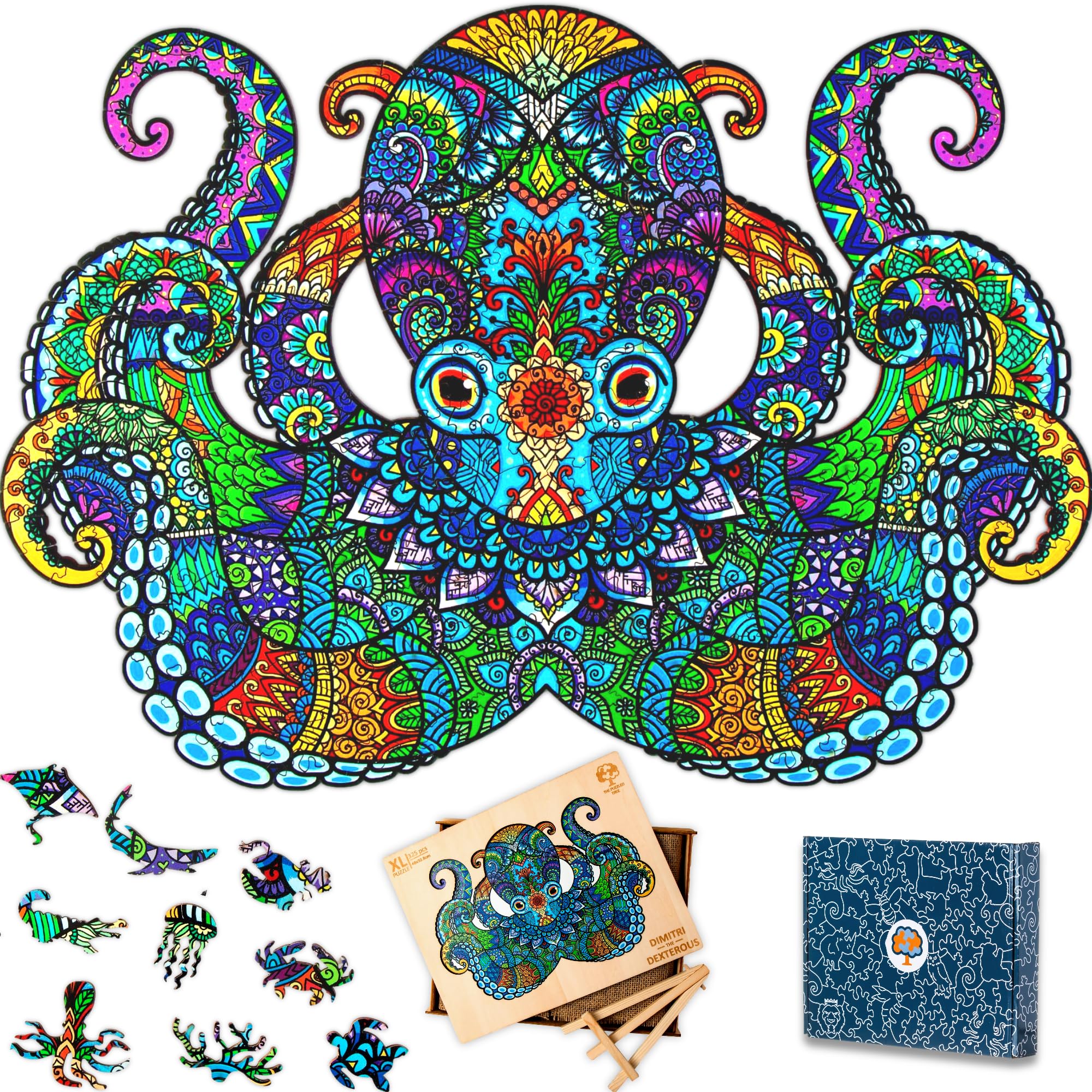 Jigsaw Puzzles for Adults XL 325 Piece (46x32.8cm) – Octopus Wooden Jigsaw Puzzle for Adults by The Puzzled Tree — image 1