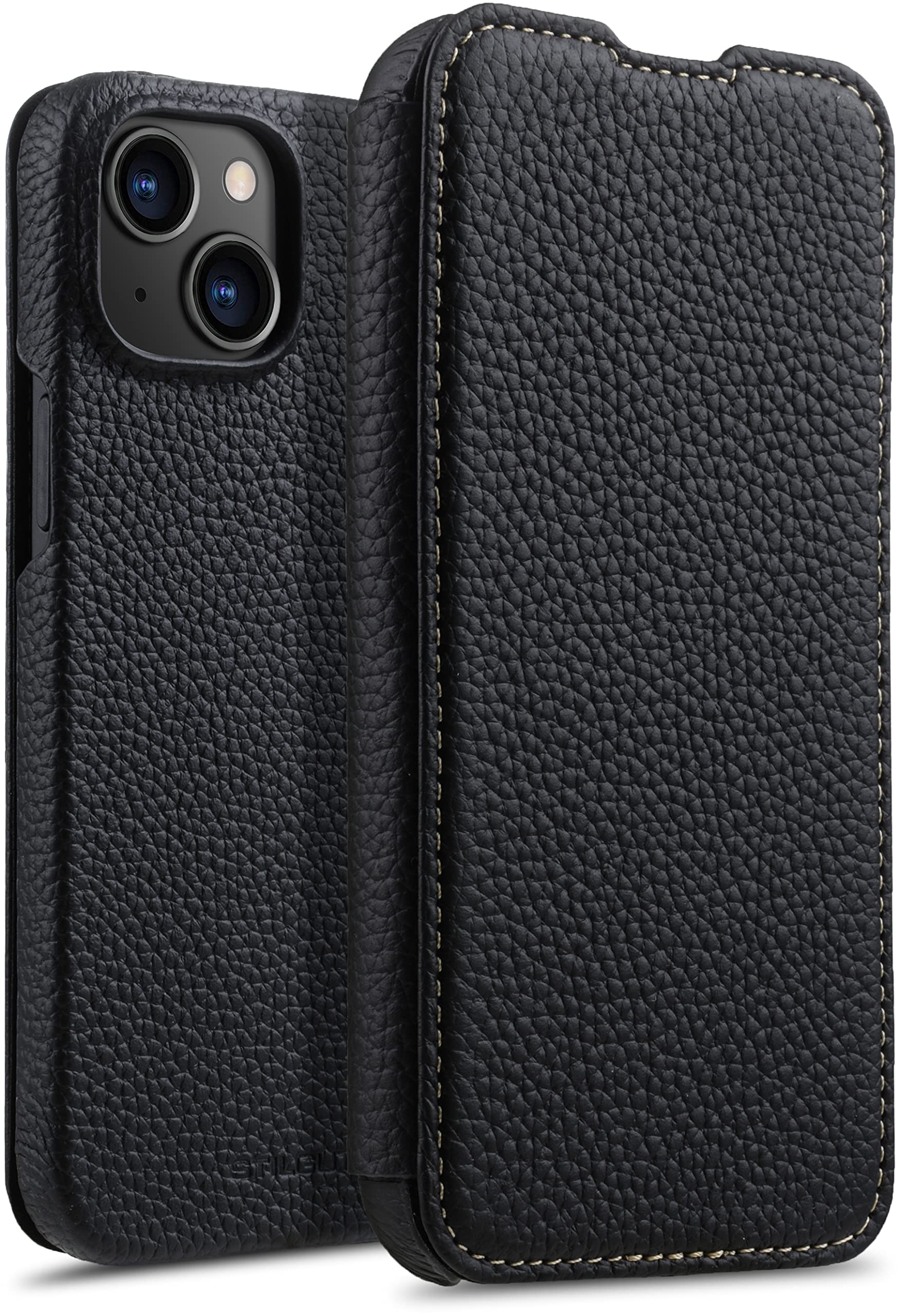 StilGut Leather Flip Case for iPhone 14 (6.1 Inch), Book Case - Black