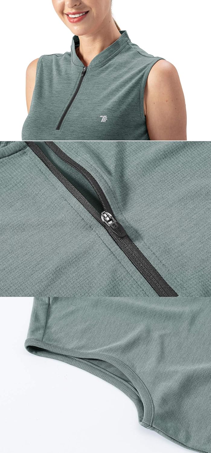 YSENTO Women's Dry Fit Tennis Golf Shirts Zip Up Sleeveless UPF 50+ Yoga Gym Workout Tops Shirts: Clothing