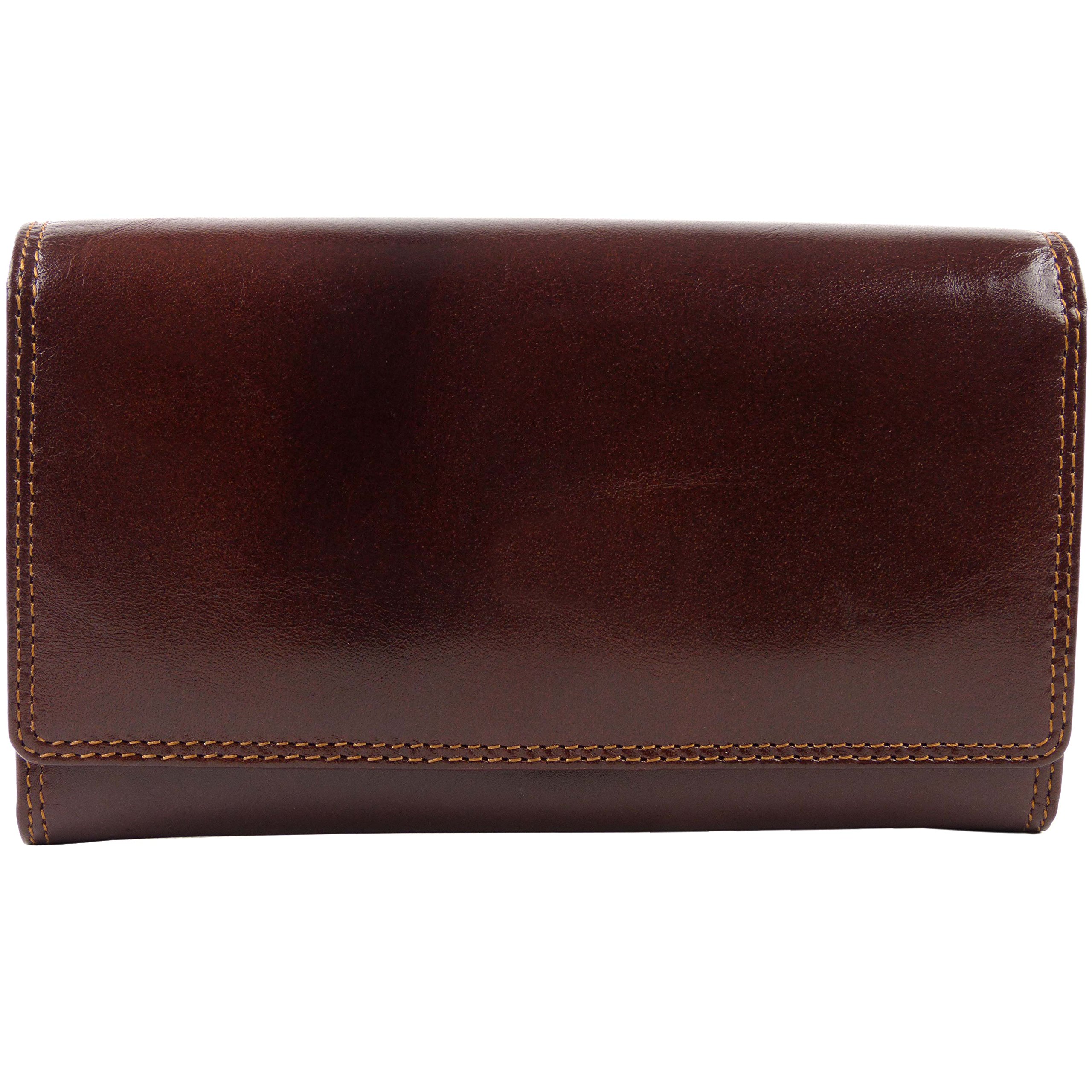 Visconti Ladies Italian Leather Clasp Purse/Wallet Monza Collection Classic Gift Boxed (Brown)
