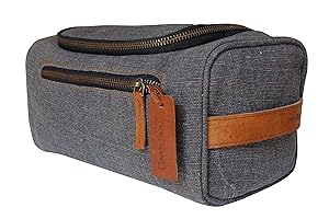 Toiletry Thick Canvas Handmade Bag for Men Shaving Travel Dopp kit Leather handle Water Resistant Interior (Classic Grey) by HB