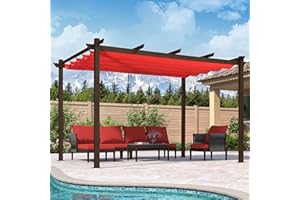 PURPLE LEAF Pergola 10' X 13' Outdoor Retractable Metal Patio Pergola with Shade Cover for Garden Yard Pavilion Grill for Beach Deck Gazebo, Terra
