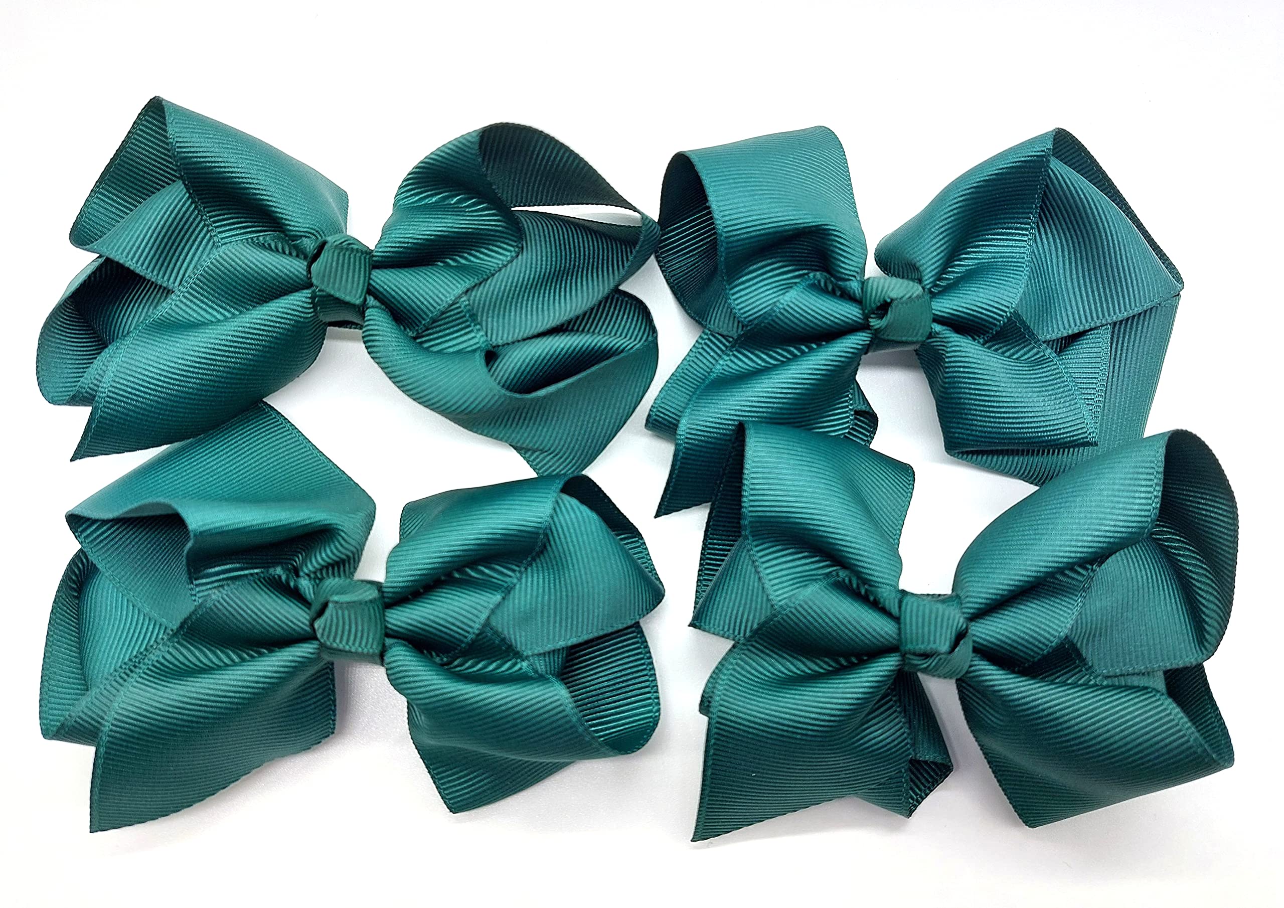 Set of 4 Hair Bows - School Clips for Girls - Green Hair Accessories (Bottle Green)