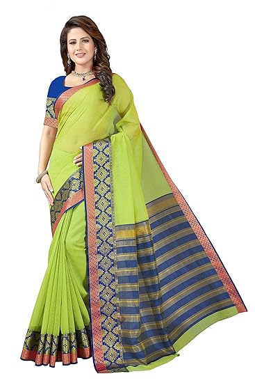 Womens Banarasi Cotton Silk Saree with Blouse Piece