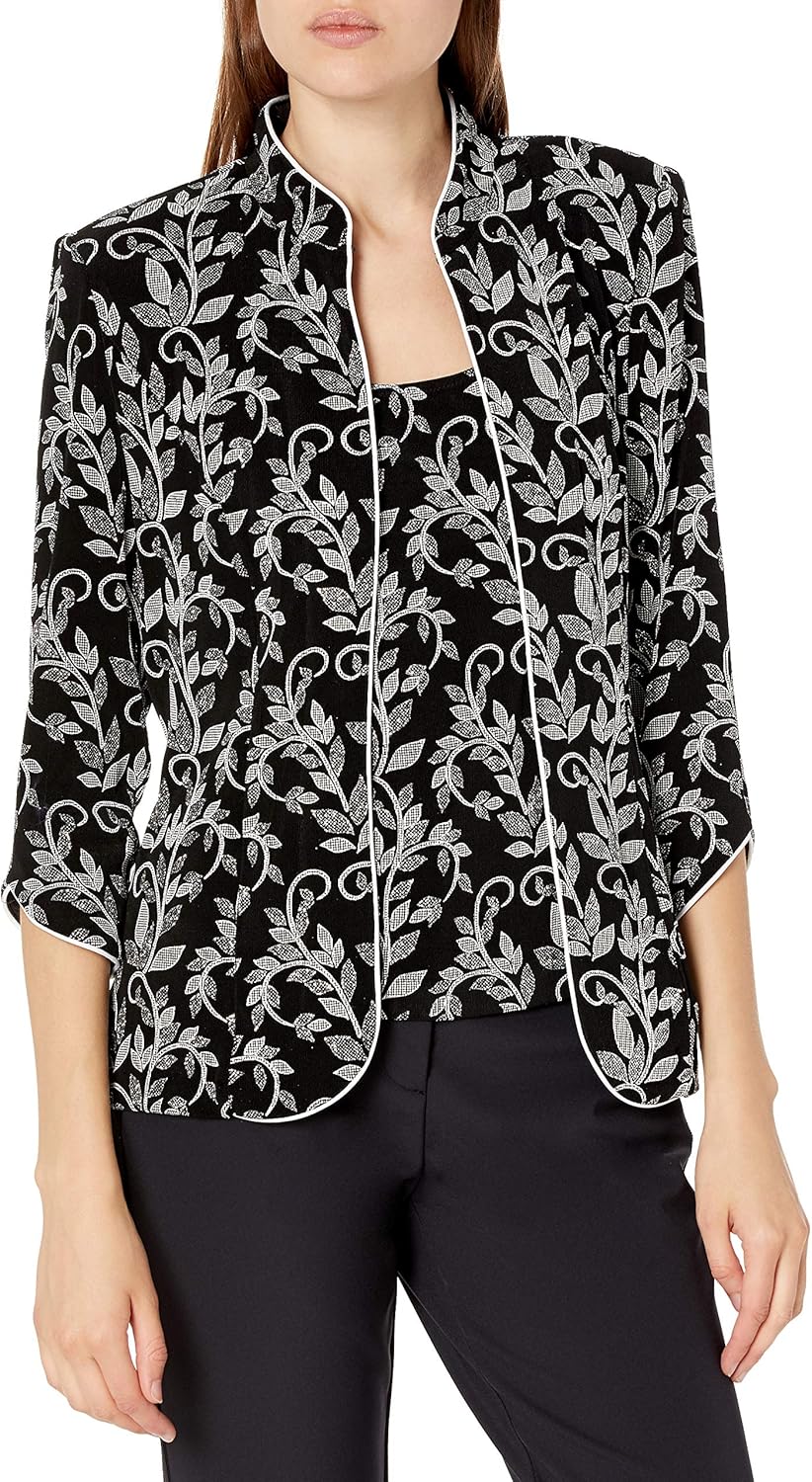 Alex Evenings Women's Mandarin Neck Twinset Tank Top and Jacket Petite Regular at  Women’s Clothing store
