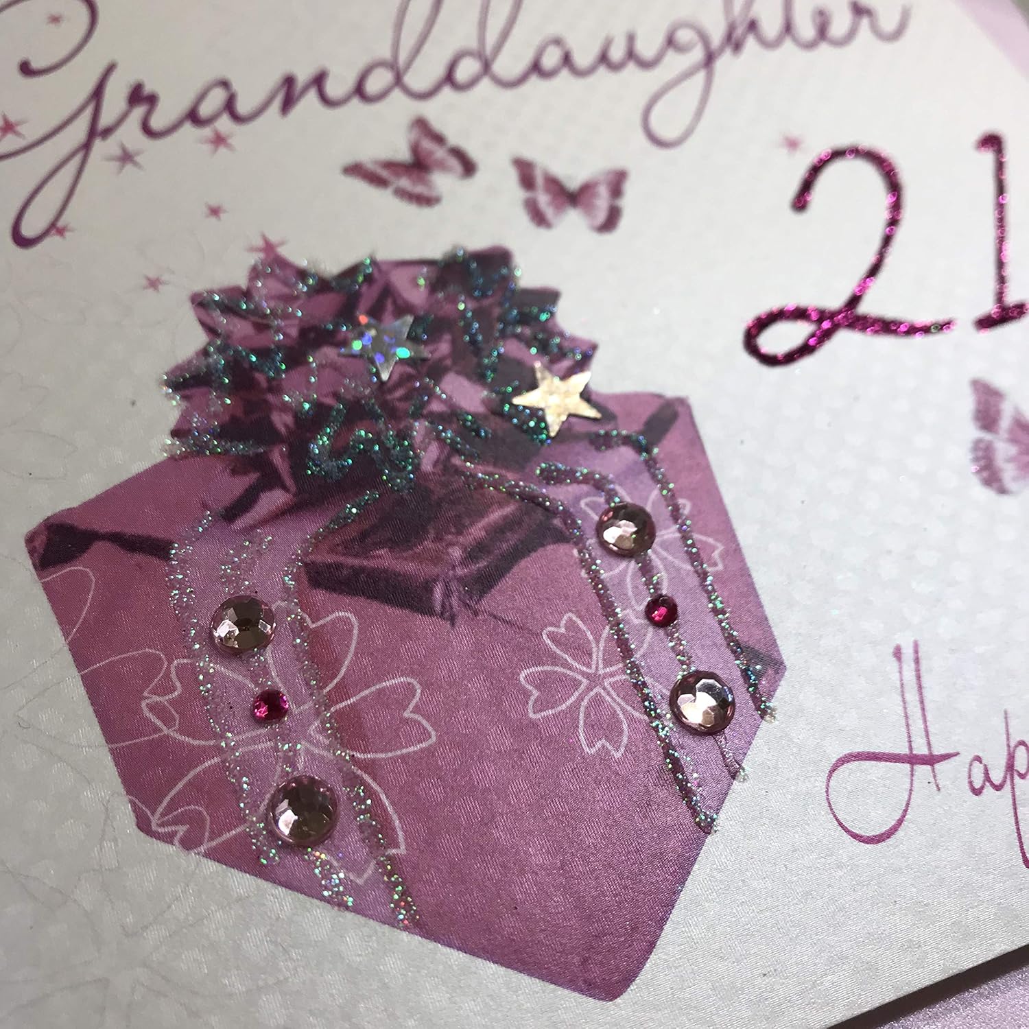 WHITE COTTON CARDS Granddaughter 21st Happy Birthday Handmade Card, Pink, wb109,16cm x 16cm - Image 3