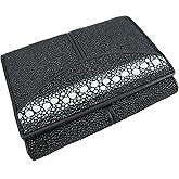 Pelgio Genuine Row Diamond Stingray Skin Leather Trifold Wallet Black