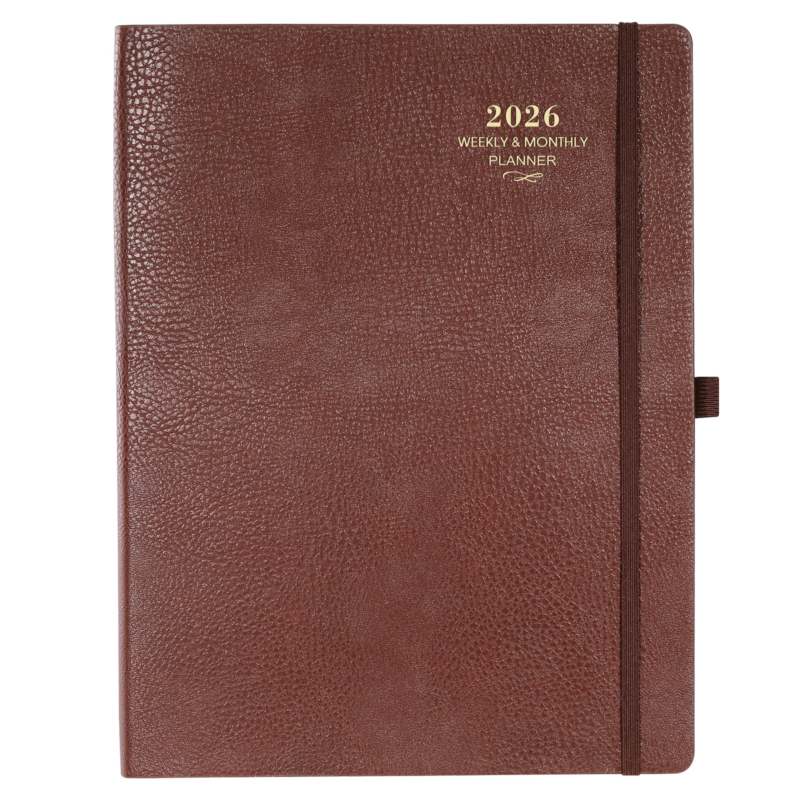 Photo 1 of 2026 Planner - JAN 2026 - DEC 2026, Planner 2026, Weekly and Monthly Planner, Leather Cover Calendar Planner with Thick Paper, Back Pocket with Notes Pages, Brown (8.5" x 11")