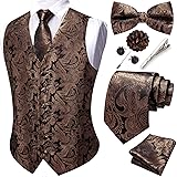 YOHOWA Formal Men Brown Vest V-Neck Suit Vests Tie