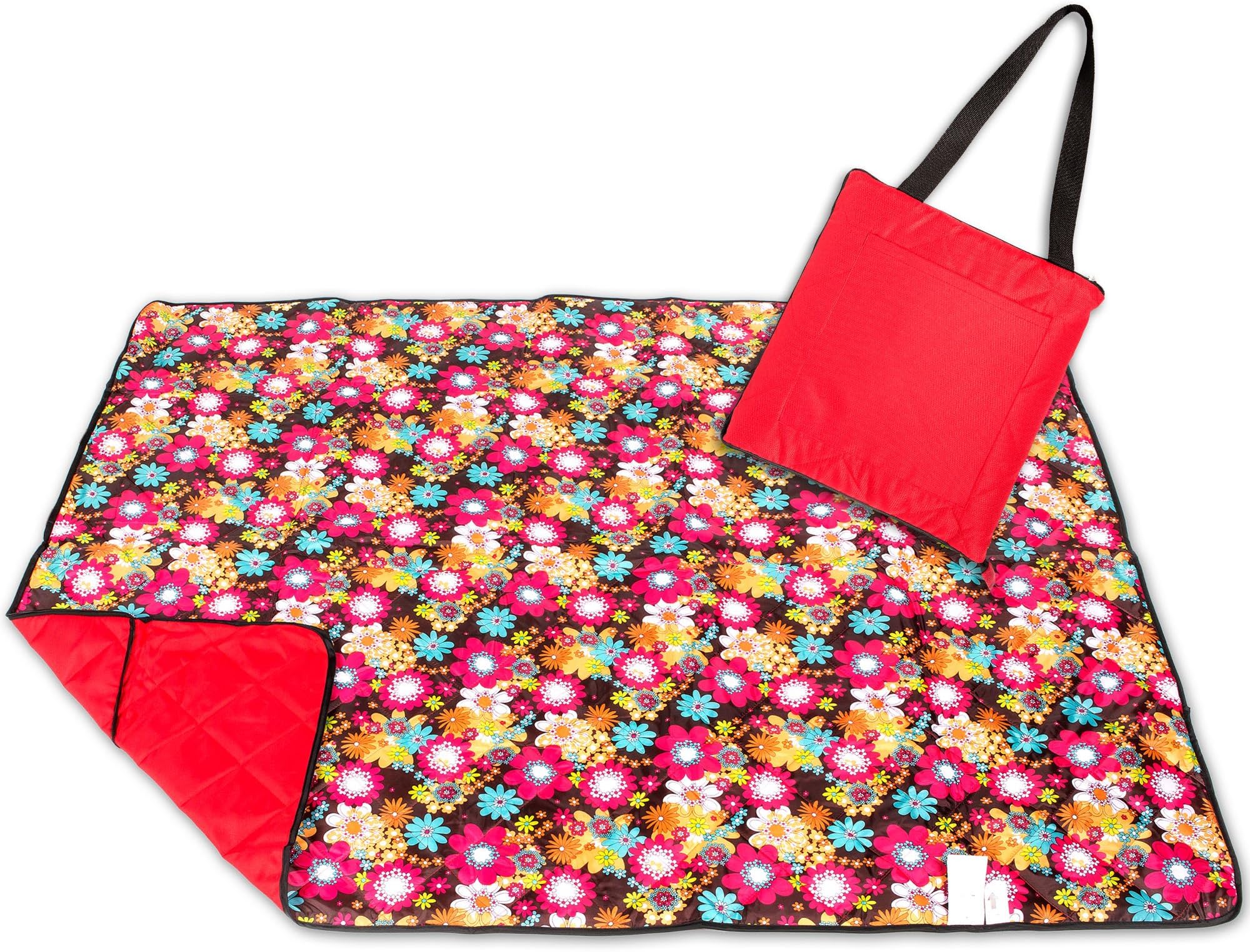 Roebury Picnic Blanket & Beach Blanket - Large Oversized Water-Resistant Sandproof Mat for Outdoor Travel or Camping Rug Folds into a compact Tote Bag