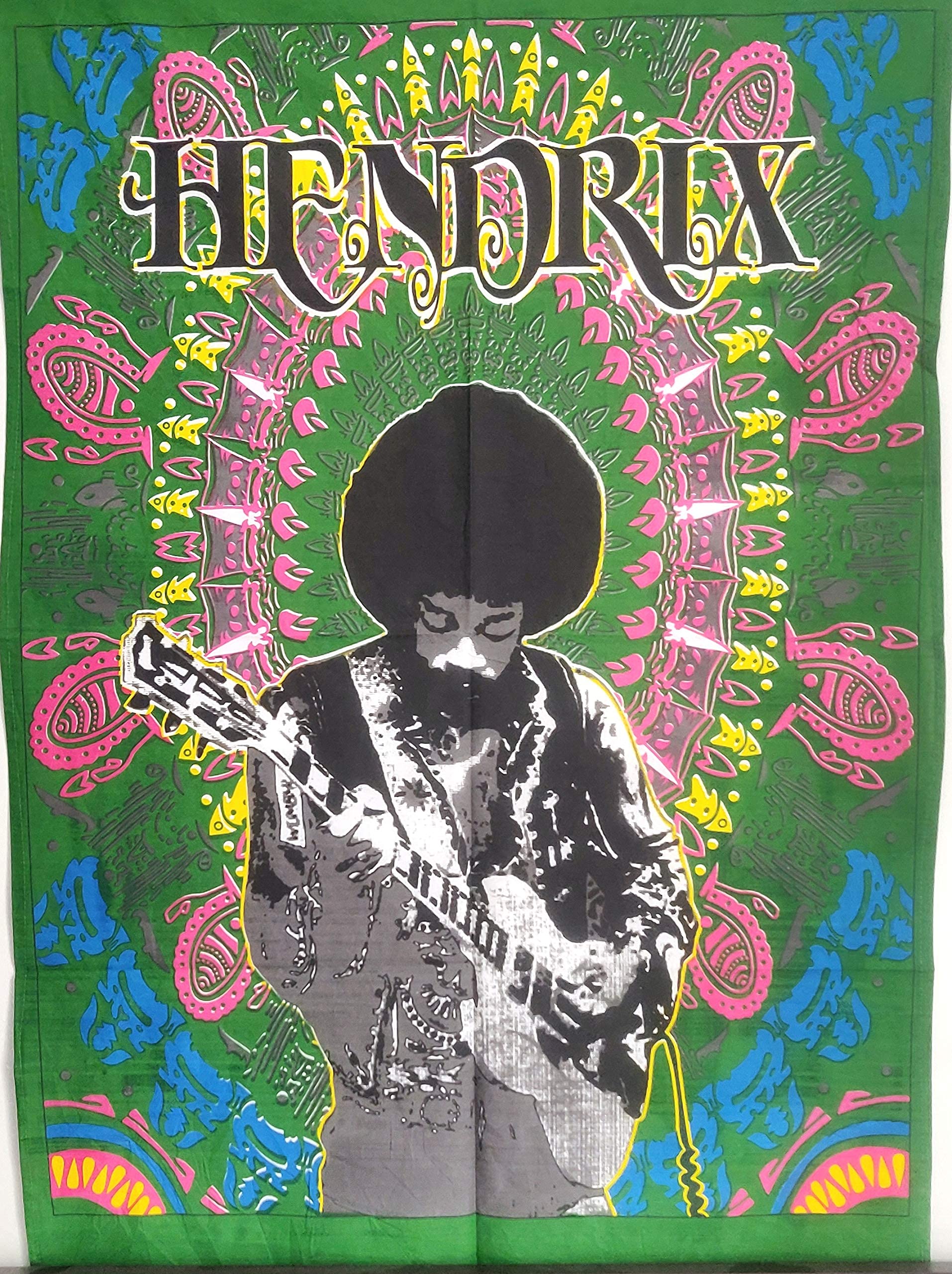 ICC Hippie Jimi Hendrix Guitar Poster Wall Hanging Tapestries Jimmie Hendrix Classic Rock legend Music Tapestry Jimmy Bohemian Decoration Psychedelic Hippy Vintage Decor 30 x 40 Inches Green