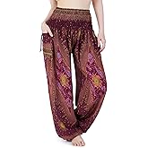 Lannaclothesdesign Women's Smocked Waist Boho Flowy Yoga Harem Pants Hippie Clothes