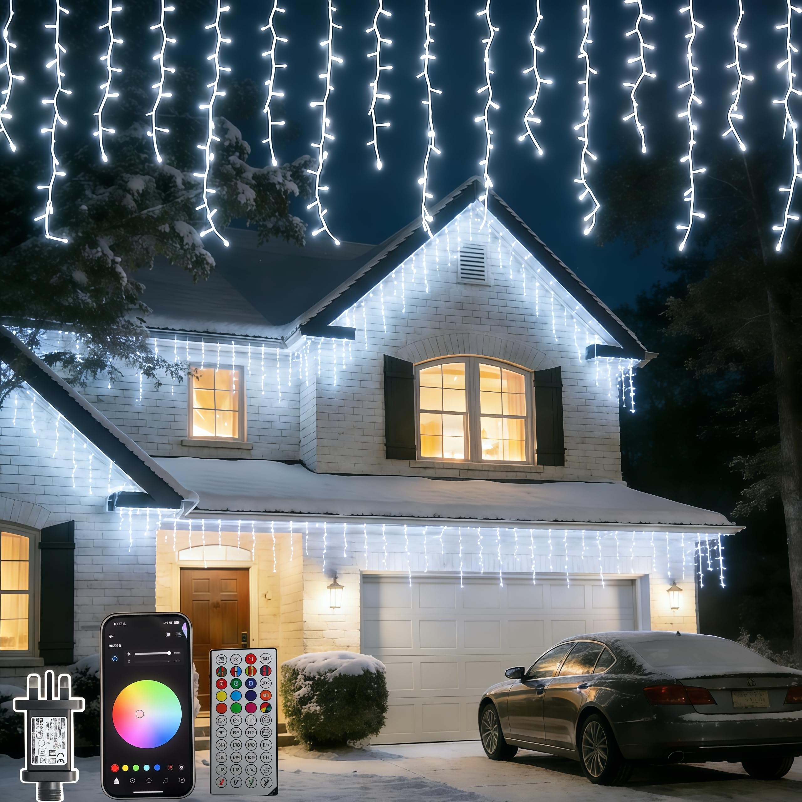 QINER Smart Icicle Lights, 13M 400 LED Christmas Icicle Lights, 16 Million Colors 58 Modes with Dimmable Icicle Fairy Lights Outdoor-Indoor for Atmosphere Holloween, Christmas,Yard and Wedding Decor