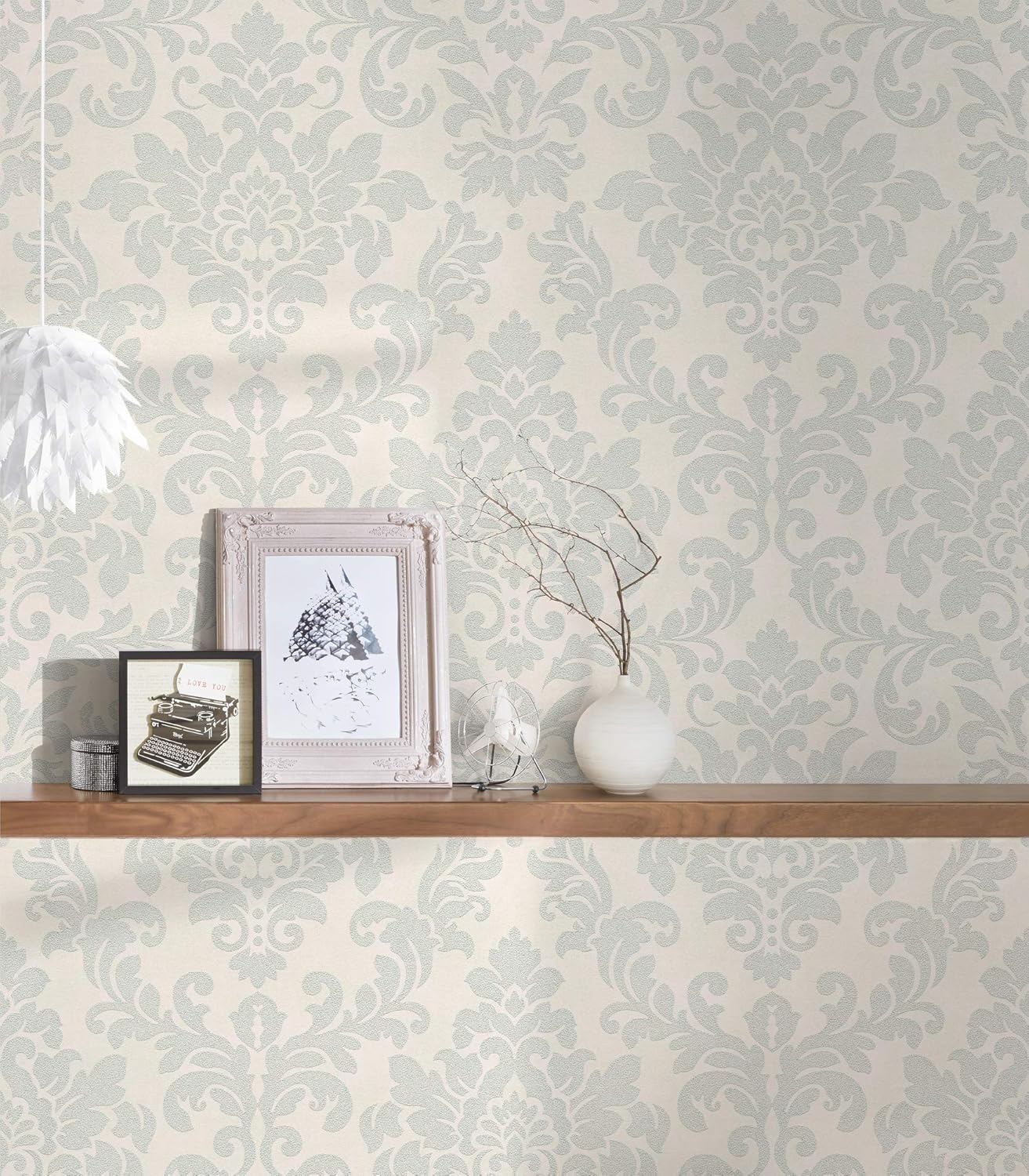 Livingwalls Non-Woven Wallpaper Diamonds Wallpaper with Ornaments Baroque 10.05 m x 0.53 m Gray Silver White 372702 37270-2 - Image 5
