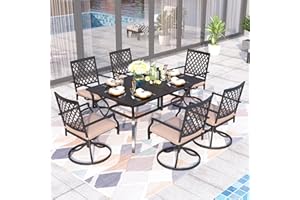 Sophia & William Patio Dining Set 7 Pieces Metal Patio Furniture Set, 6 x Swivel Chairs with 1 Umbrella Table 6 Person for Outdoor Lawn Garden Black