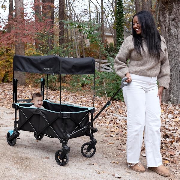 INGENUITY INGENUITY POP ‘N RIDE LIGHTWEIGHT STROLLER WAGON – FACE-TO-FACE SEATS FOR 2 WITH 3-POINT HARNESSES & SUN CANOPY