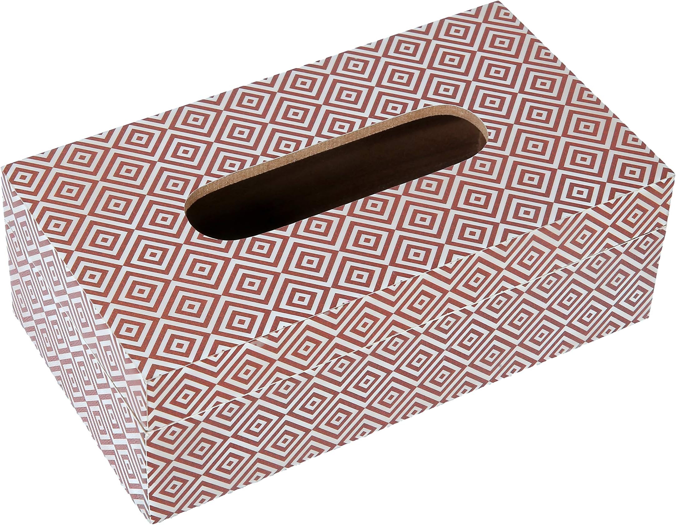 Scrafts Multicolor Wooden Tissue Box 9"X5"X3" (Diamond Lines Brown & White)