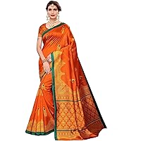 ANNI DESIGNER silk with blouse piece Saree (HANSA-ORANGE Free Size)