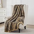 Loom and Mill Vintage Jacquard Throw Blankets for Bed, Classic Antique Damask Throws with Fringes Trim, Soft Lightweight Velvet Lined Throw Blanket for Sofa Couch Chair All Season(Bronze Gold,52”x72”)