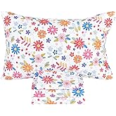 Scientific Sleep Cartoon Floral Flowers 100% Cotton 4 Pcs Full Bed Sheet Set Kids Toddler Teen, Flat Sheet & Fitted Sheet & Pillowcase Girls Bedding Set (Colorful Flower, Full)