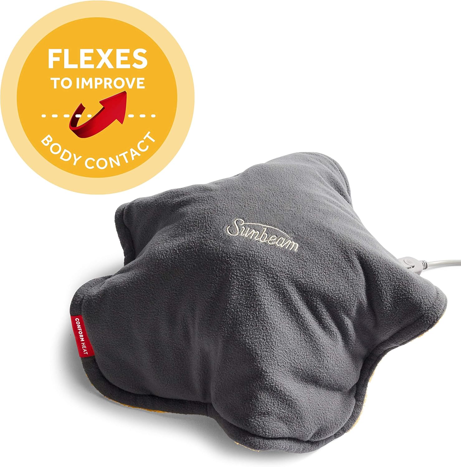 Sunbeam Heating Pad | ConformHeat Lightly Weighted Conforming Heating Pad, 14-Inch x 14-Inch, Fast Heat Technology, 3 Temperature Settings, Beeswax/Gray: Health & Personal Care