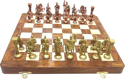 Ages Behind Roman Chess Wooden Chess 16  with Brass Coins Home Decor Gift