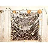 10 Ft X 8 Ft Decorative Nautical Fish Netting, Fishing Theme Party Decorations, Nautical Window Treatment Floats, Starfish, Rope, Authintic Fishing Net, Decorative Nautical Fish Netting