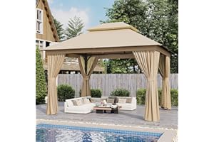AOXUN Outdoor Gazebo for Patio 10x12, Metal Frame Canopy with Double Roofs, Heavy Duty Party Tent and Shelter with Mosquito Netting and Privacy Screen for Backyard, Lawn, Garden, Deck