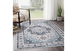 zesthome 3x5 Rug Machine Washable Rugs for Entryway,Stain Resistant Area Rugs,Non-Slip Small Rug, Vintage Medallion Pattern Rugs (Blue,3'x5')