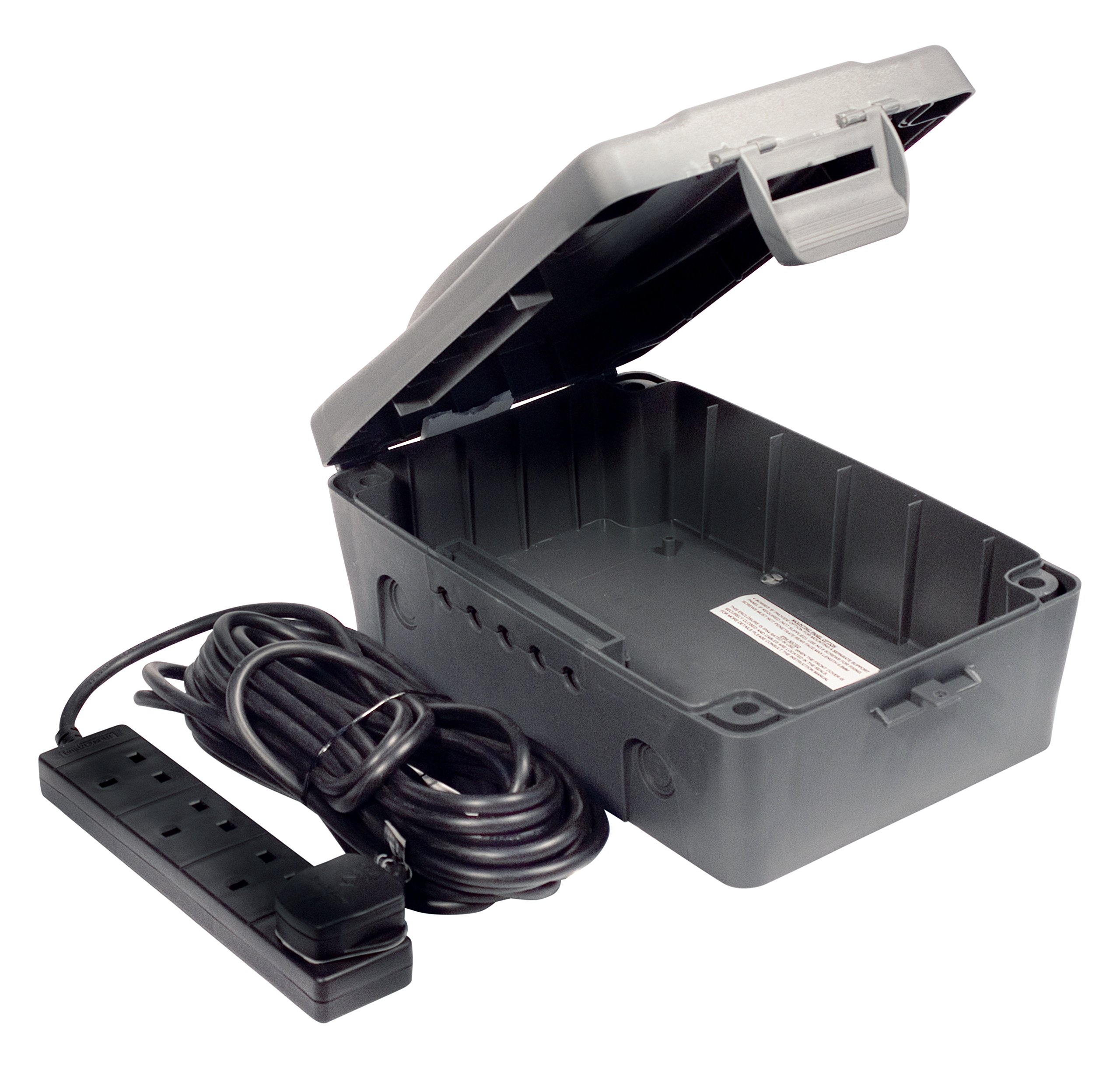 Masterplug WBXBFG10B Outdoor IP54 Weatherproof Box with 13amp 4 Socket 10m Extension Lead - Black