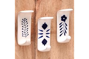 IndianShelf Decorative Adhesive Hooks Bathroom Hooks Sticky Hooks Ceramic Boho Towel Hooks Shower Hooks No Nail Damage Kitchen Wall Hooks Hat Hooks for Hanging Heavy Duty Key Hooks 13Lb -3 Pack