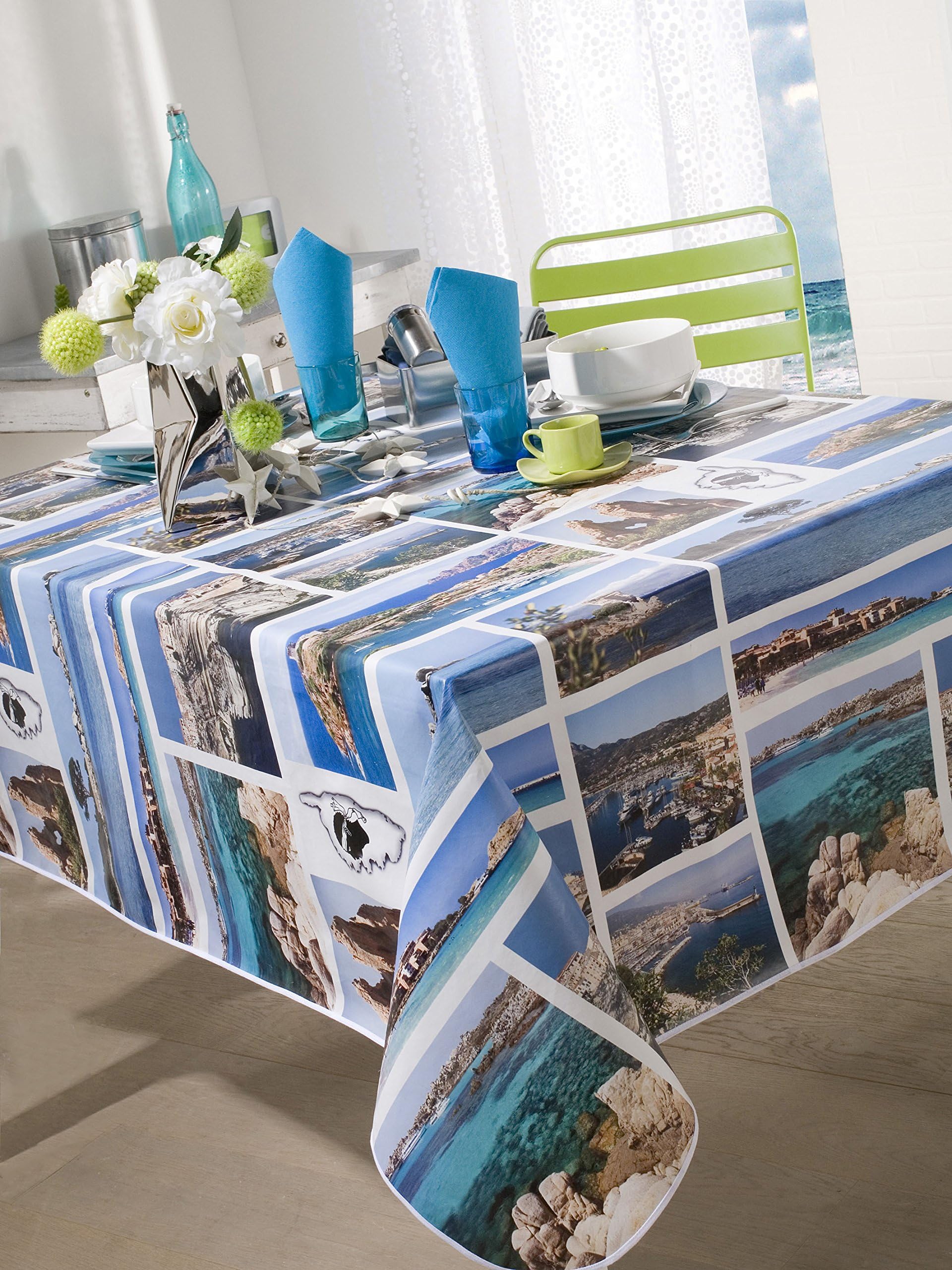 CALITEX Ile de beauté PVC Tablecloth 140 x 140 cm Blue