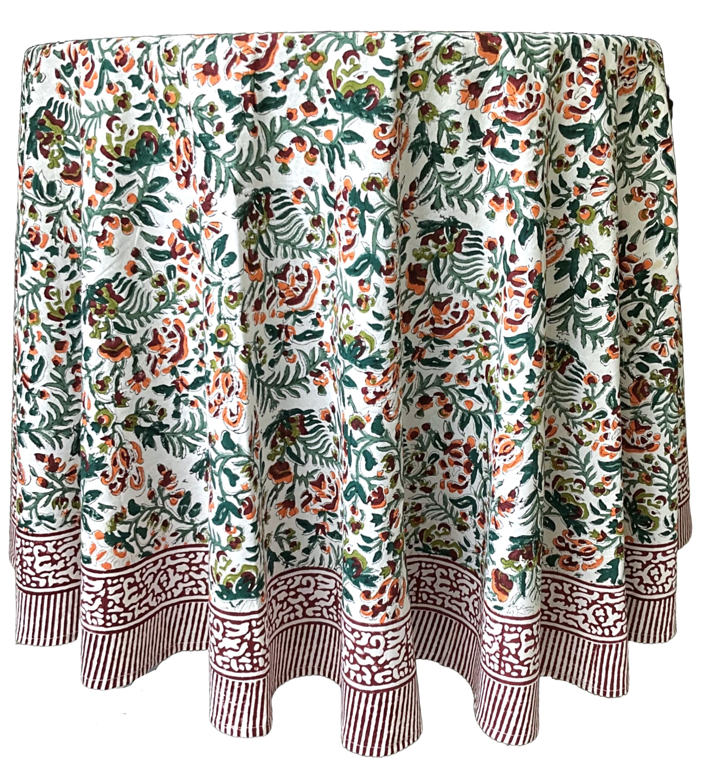 Photo 1 of ATOSII Ambrosia Green 100% Cotton Round Tablecloth, Handblock Print Floral Table Cloth for Kitchen Dining Linen I Weddings, Outdoors, Thanksgiving, Christmas I Fall Home Decor I 90" Inches Round