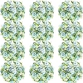 Tigeen Artificial Flowers Artificial Peonies Silk Flowers Faux Peony Fake Peony Silk Hydrangea Bouquet for Wedding Table Centerpiece Floral Vase Decor(White Green,12 Bundles)