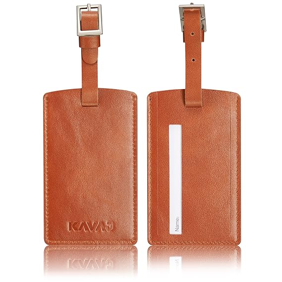 KAVAJ Echtleder Koffer und Adressanhänger ''Venice Cognac braun – echtes Leder