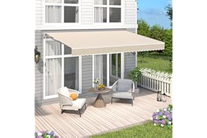VUYUYU 8.2'x6.5' Patio Awning Retractable Awning Cover Sunshade Shelter Outdoor Canopy with Crank Handle and Water-Resistant Polyester for Courtyard, Balcony, Shop, Restaurant, Cafe, Deck