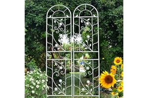 Sungmor Large Metal Garden Trellises for Climbing Plants - 82.5 Inch Tall & 2PC White Pack - Beautiful Retro Style Metal Fence Trellis - Gardening Vines Plant Support for Flower Rose Climbing